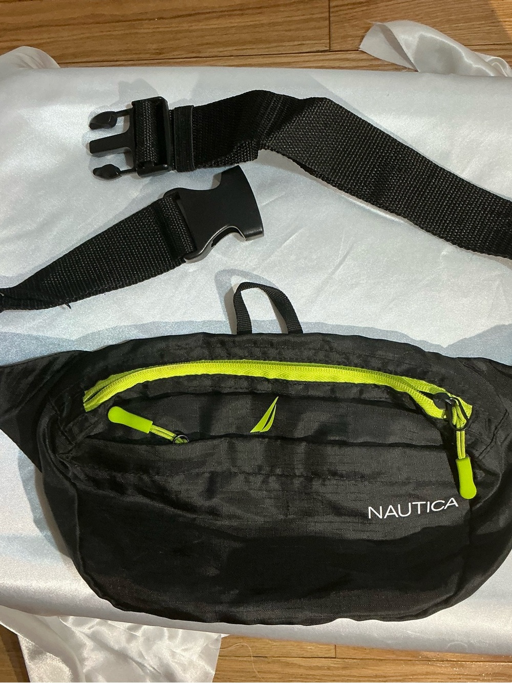 Nautica Black Mini Waist Pack with Lime Zipper Accents